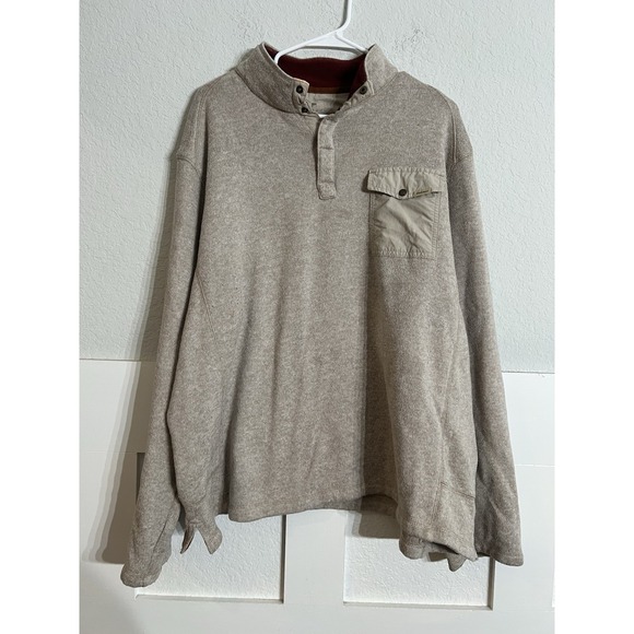 Woolrich Other - Woolrich Fleece Pullover Mens XXL Beige Heathered 1/4 Snap Mock Neck Sweater